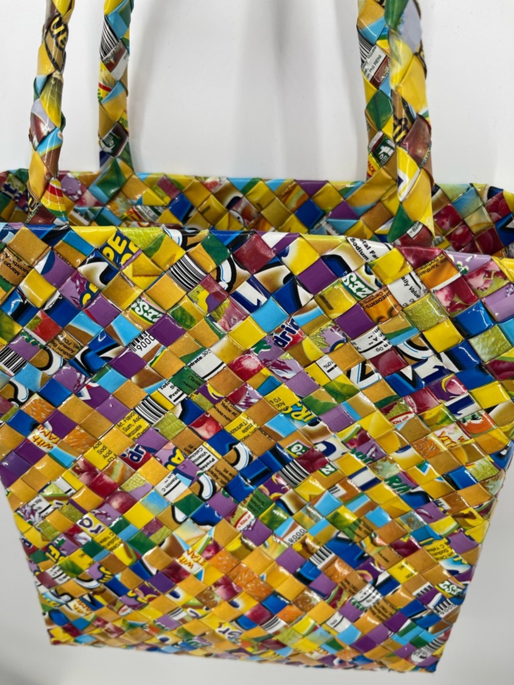 Hand Crafted Multicolor Candy Wrapper Woven Tote Bag - Picture 3 of 12